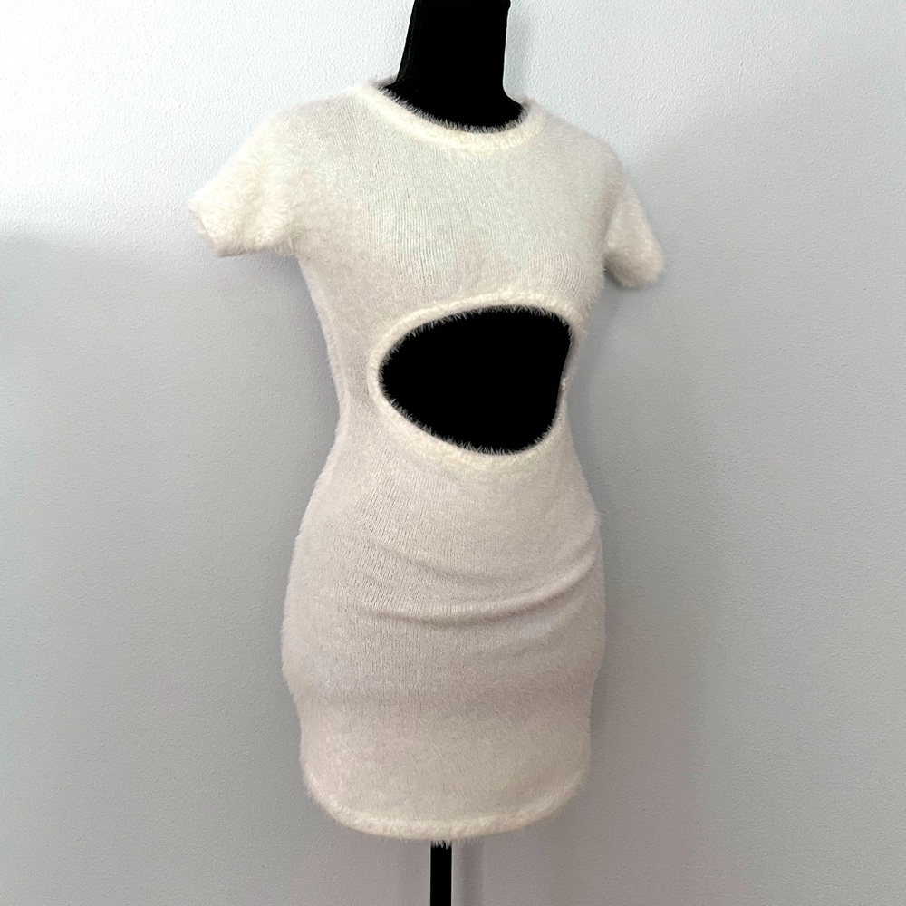 Y2K Fuzzy/Fluffy Cutout Mini Sweater Dress